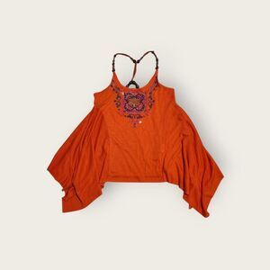 Vintage Y2k Southpole orange graphic print asymmetrical hem boho camisole tank